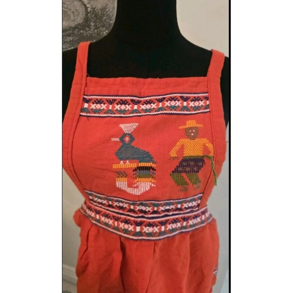 VTG‎ Guatemalan Handwoven Embroidered Apron Cross Stitch Folk Art Boho Chic